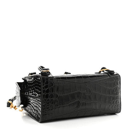 Balenciaga Shiny Supple Calfskin Crocodile Embossed Neo Classic Gold Hardware Mini City Black 3 of 8