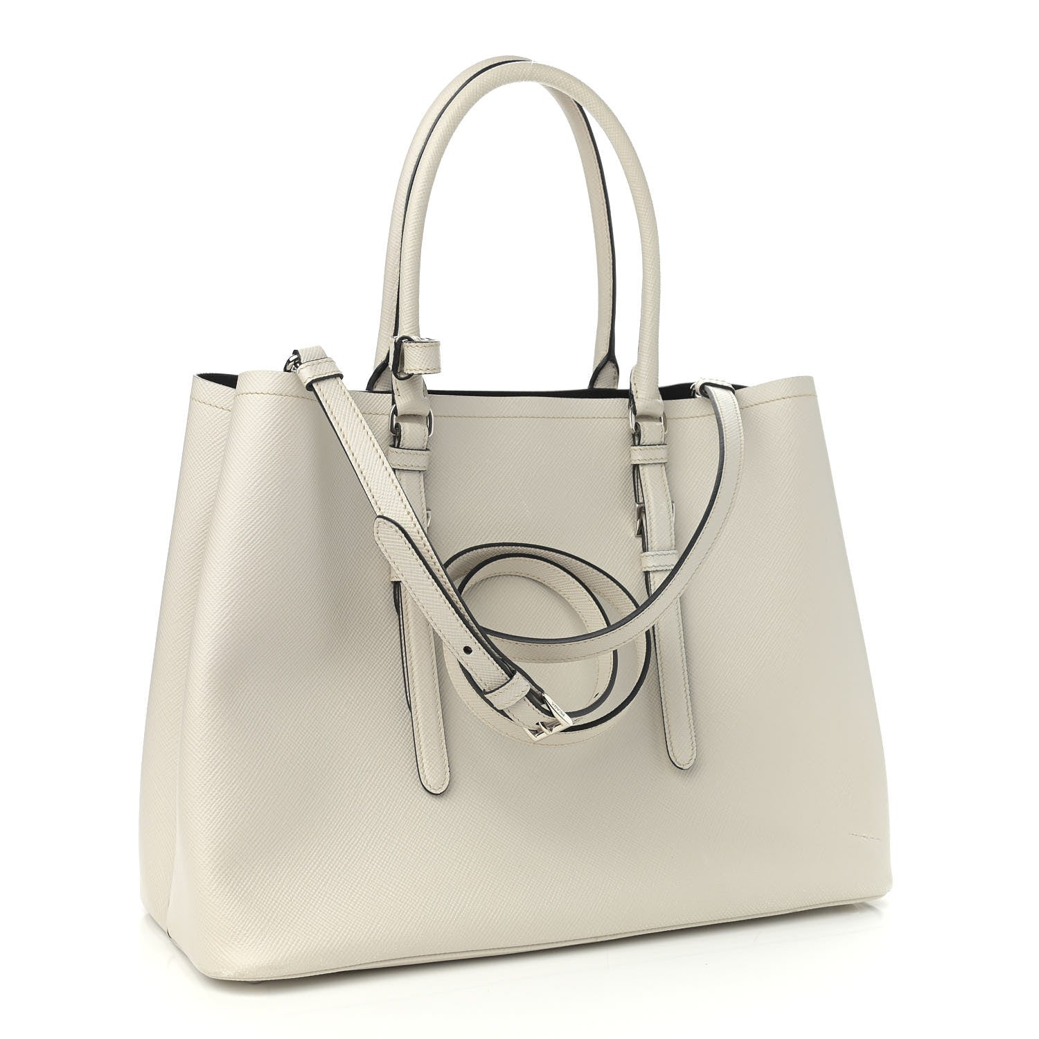 Prada Saffiano Cuir Medium Double Handle Tote Talco Black 3 of 13