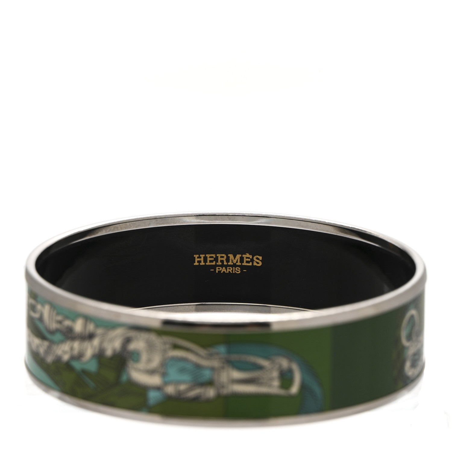 Hermes Enamel Printed Della Cavalleria Wide Bracelet 65 Foret 4 of 7