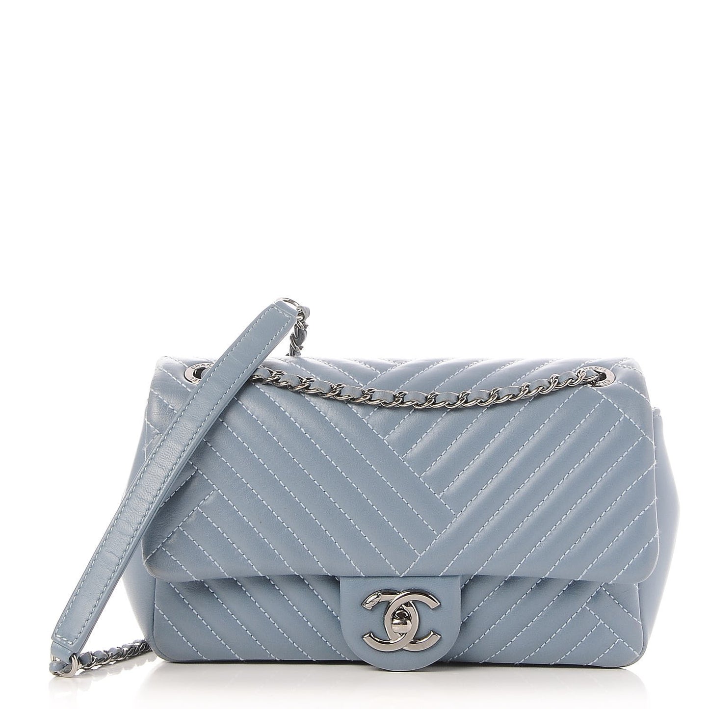 Lambskin Quilted Small CC Crossing Flap Light Blue