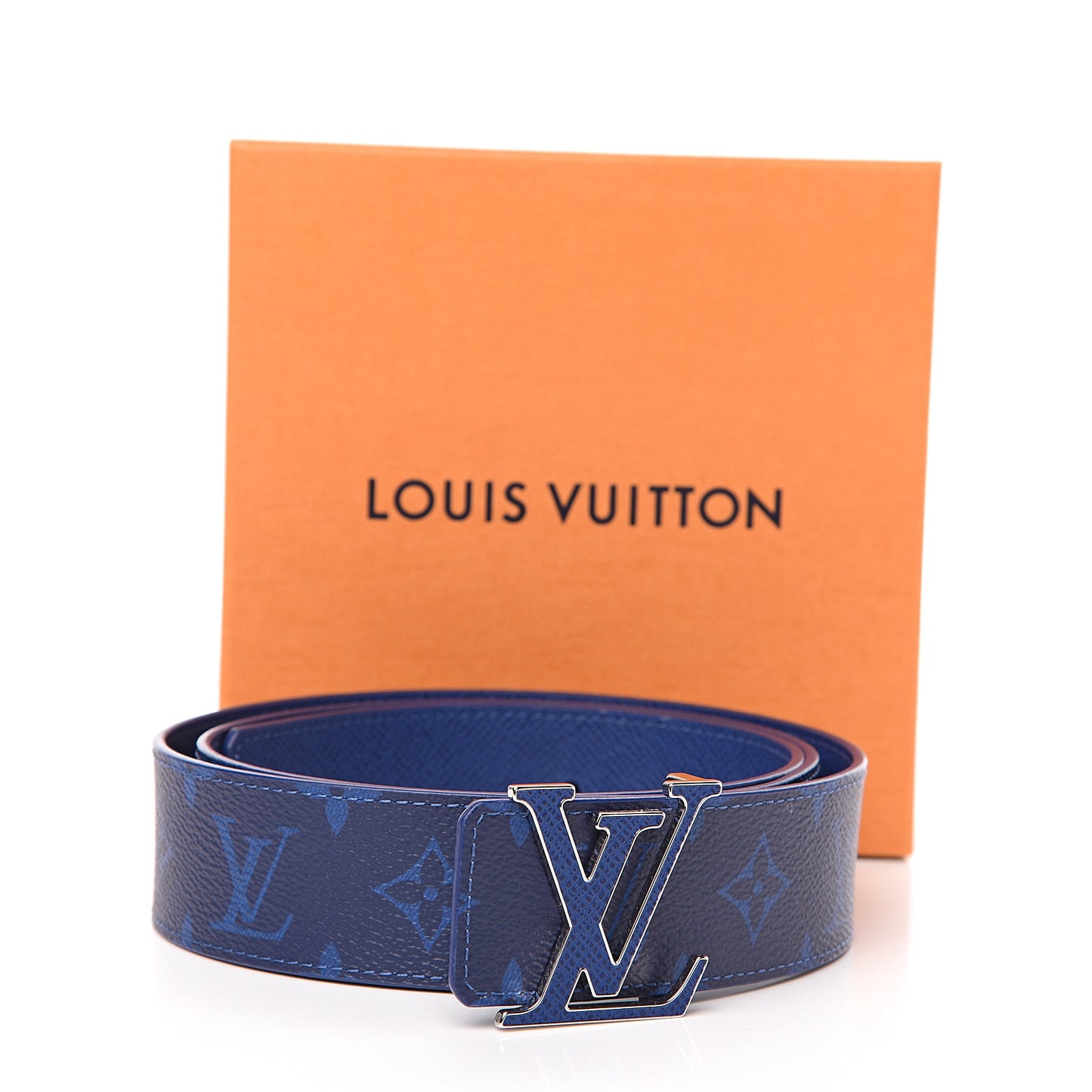 Calfskin Monogram 40mm LV Initiales Reversible Belt 100 40 Cobalt