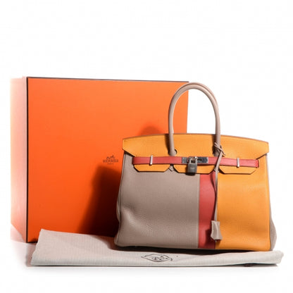 Hermes Taurillon Clemence Swift Tri-Color Birkin 35 Sanguine Gris Tourterelle Moutarde 14 of 14