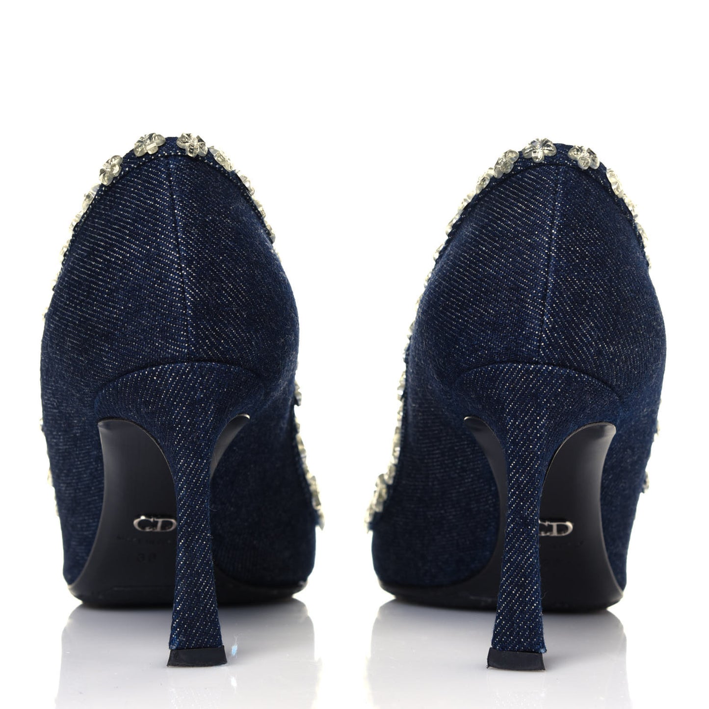 Denim Crystal Garland Pumps 36 Blue Fonce