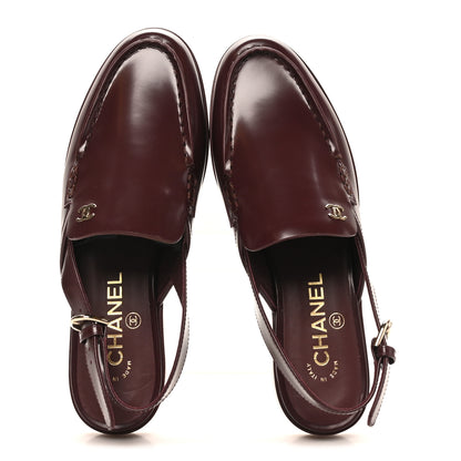 Chanel Shiny Calfskin Slingback Loafers 38 Burgundy 2 of 10