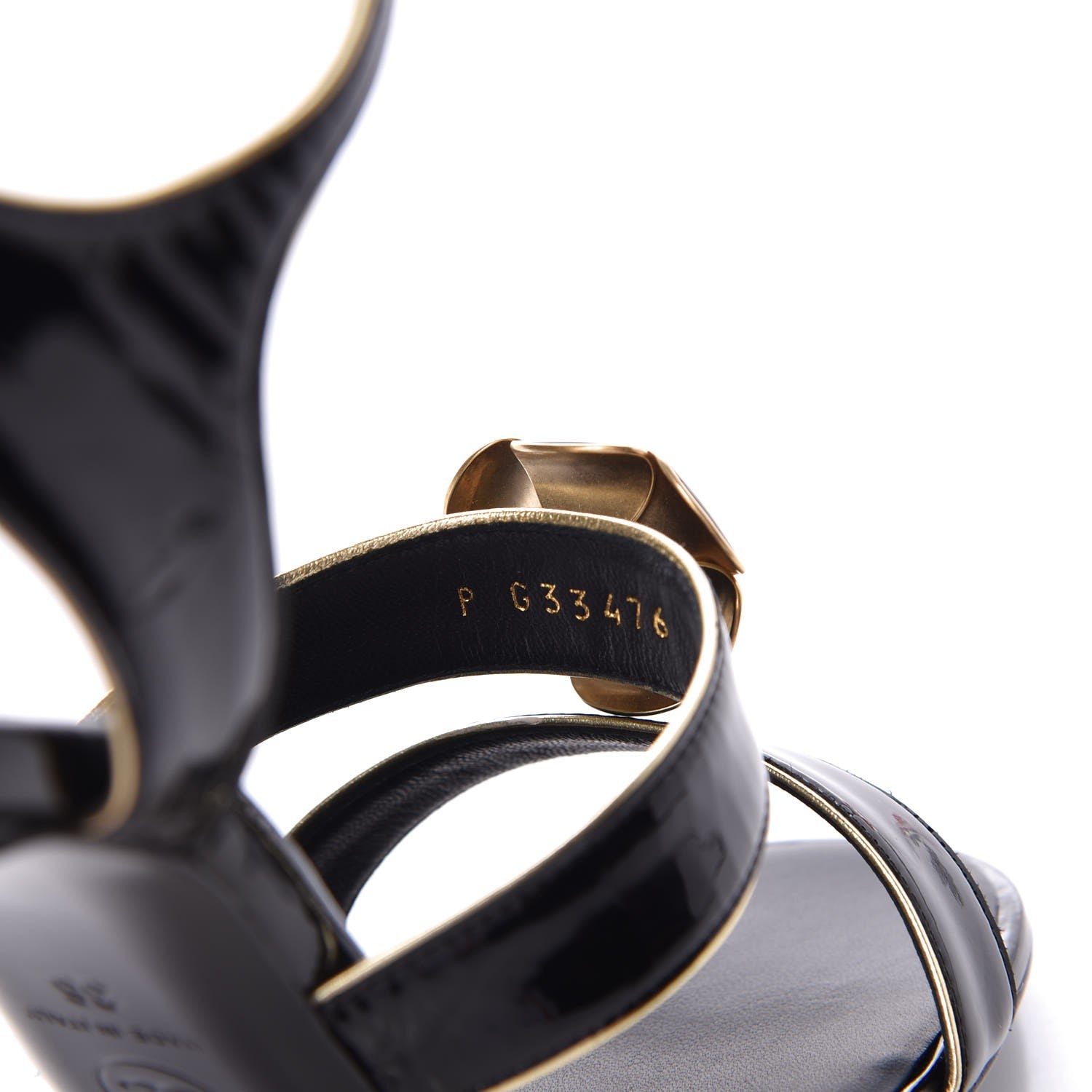 Chanel Patent Goatskin Camellia CC Sandals 36 Black Gold 8 of 9