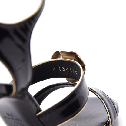 Chanel Patent Goatskin Camellia CC Sandals 36 Black Gold 8 of 9