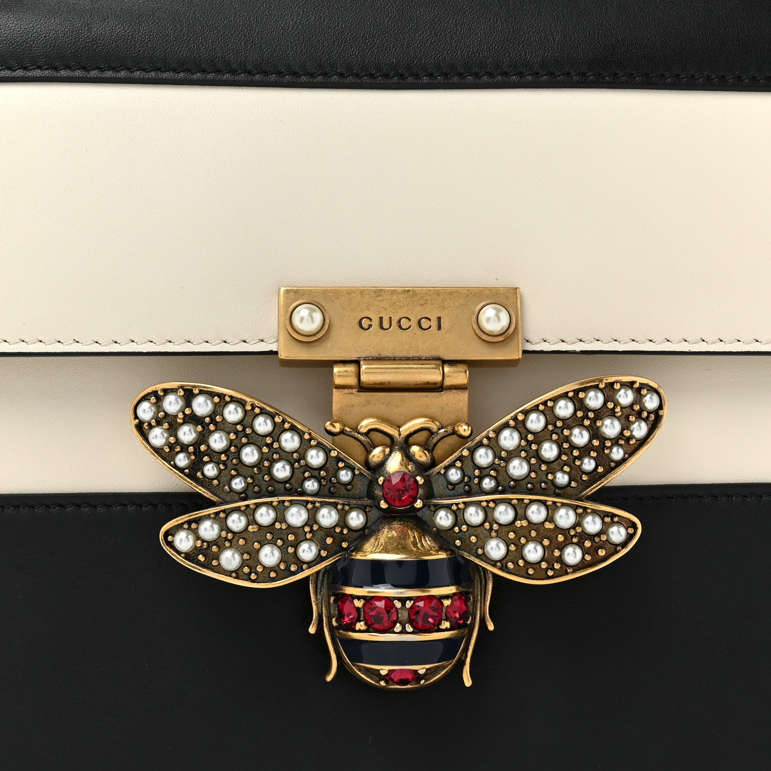 Gucci Calfskin Sylvie Web Small Queen Margaret Top Handle Bag Black White 8 of 18