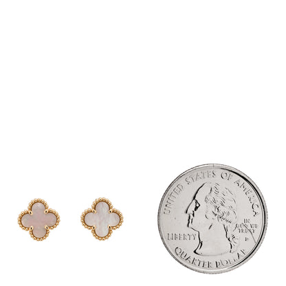 Van Cleef & Arpels 18K Yellow Gold Mother of Pearl Sweet Alhambra Earrings 2 of 5