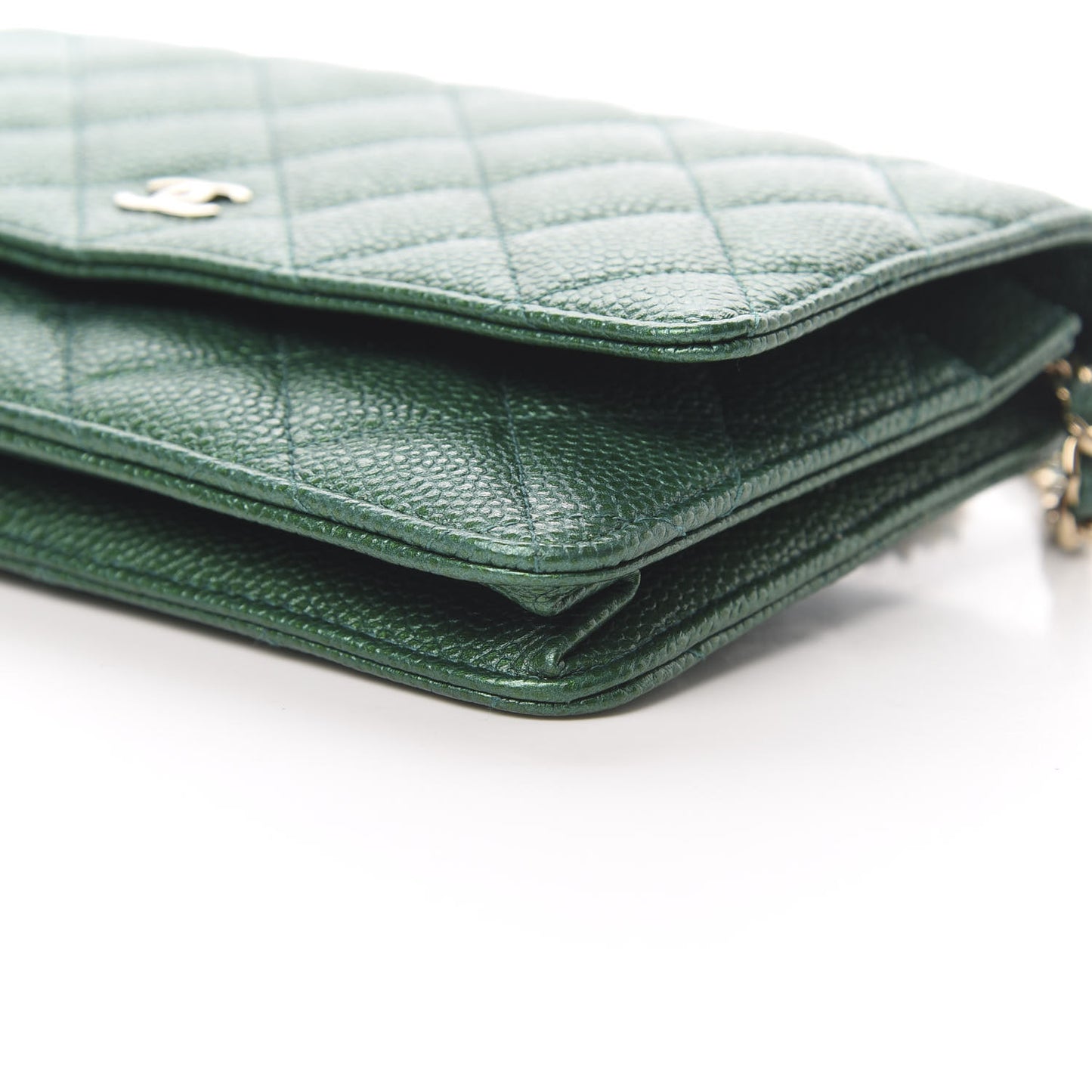Metallic Caviar Quilted Wallet On Chain WOC Green