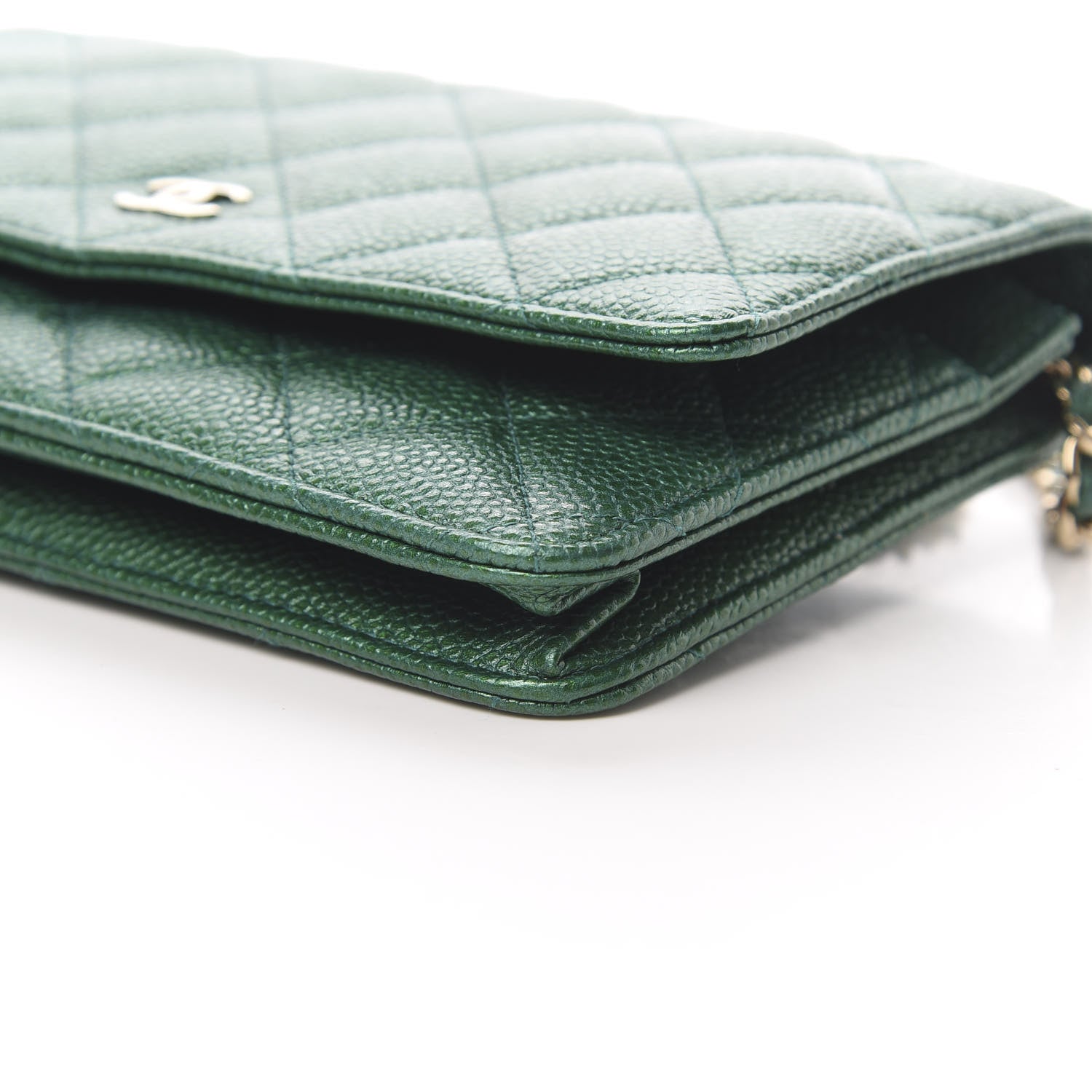 Chanel Metallic Caviar Quilted Wallet On Chain WOC Green 11 of 12