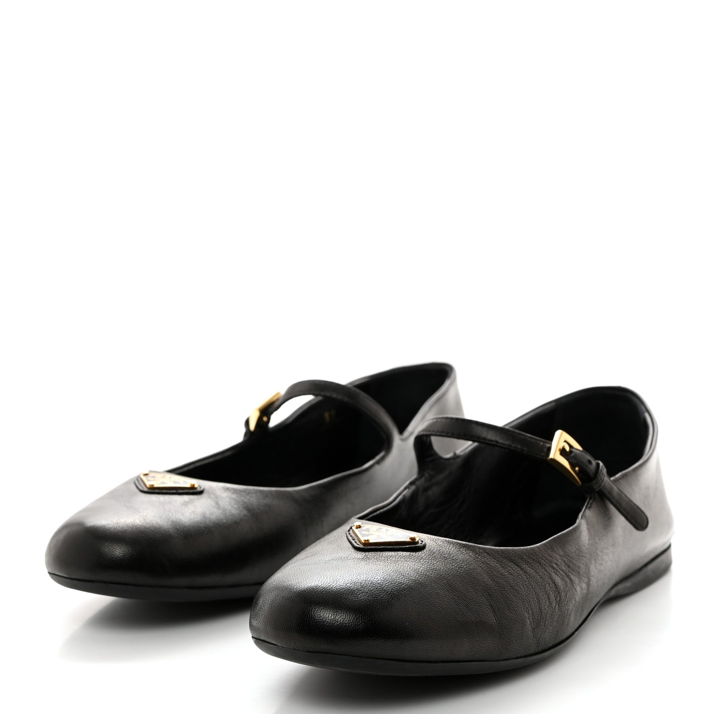 Nappa Metal Triangle Logo Ballet Flats 39 Black