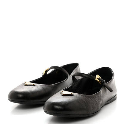 Prada Nappa Metal Triangle Logo Ballet Flats 39 Black 3 of 9