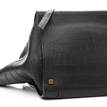 Celine Calfskin Crocodile Embossed Medium Phantom Luggage Black 8 of 17