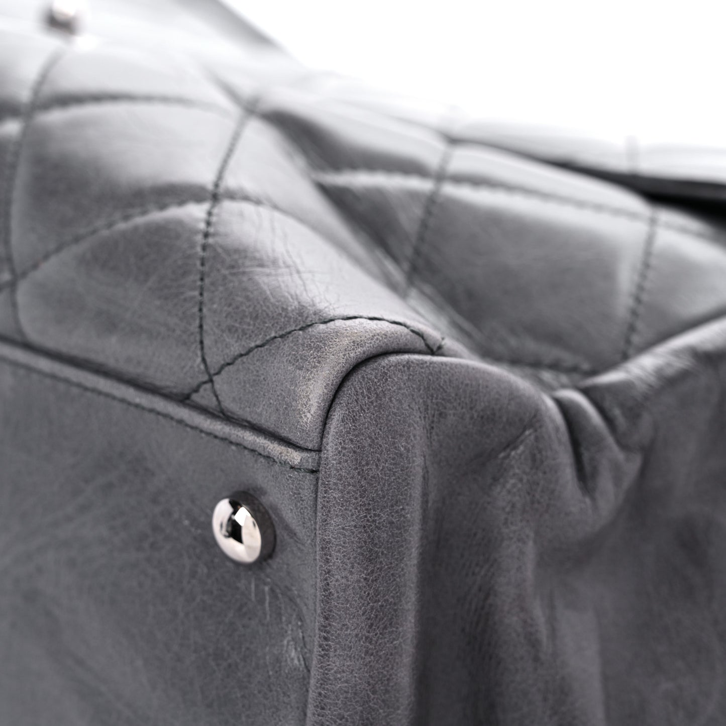 Glazed Calfskin Quilted Large CC Delivery Tote Grey