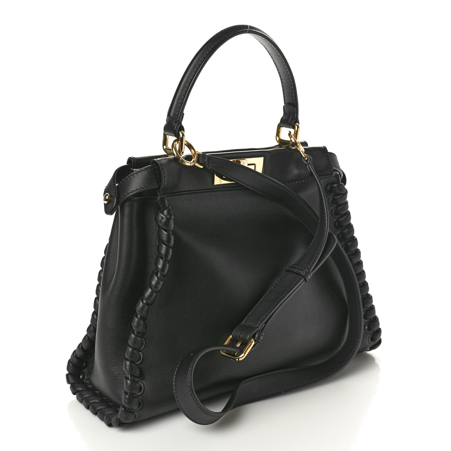 Fendi Vitello Seta Lace Up Medium Peekaboo Iconic Satchel Black 3 of 11