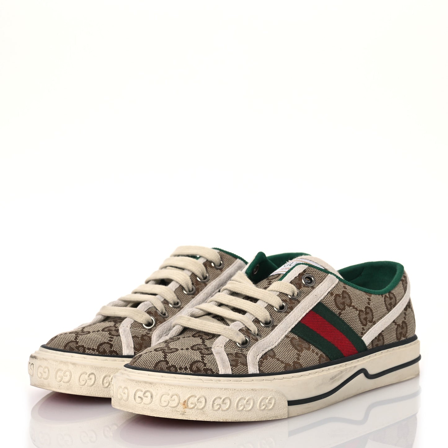 GG Monogram Web Womens 1977 Tennis Sneakers 36.5 Beige Ebony Mystic White