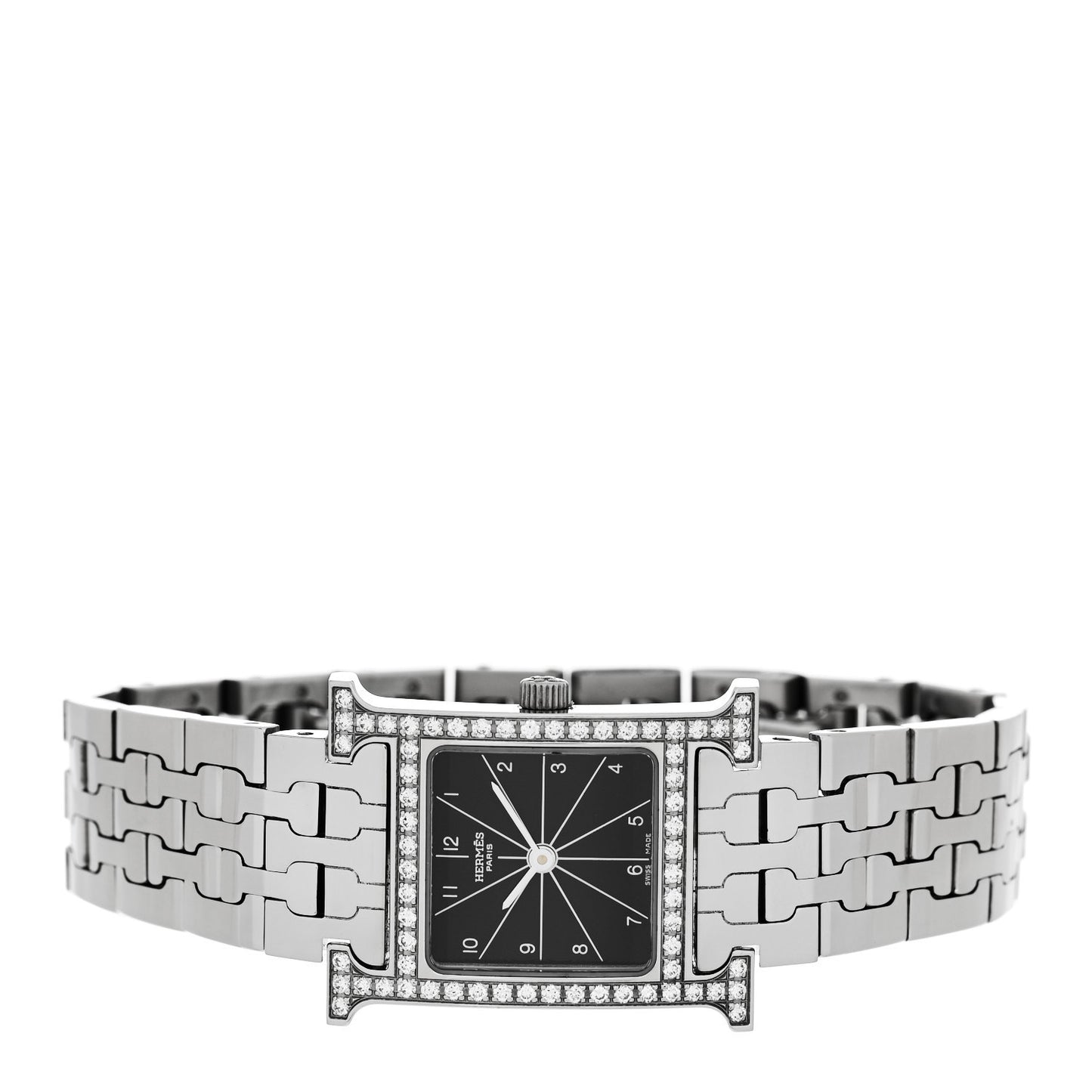 Stainless Steel Diamond Bezel 21mm Heure H Hour Quartz Watch Noir