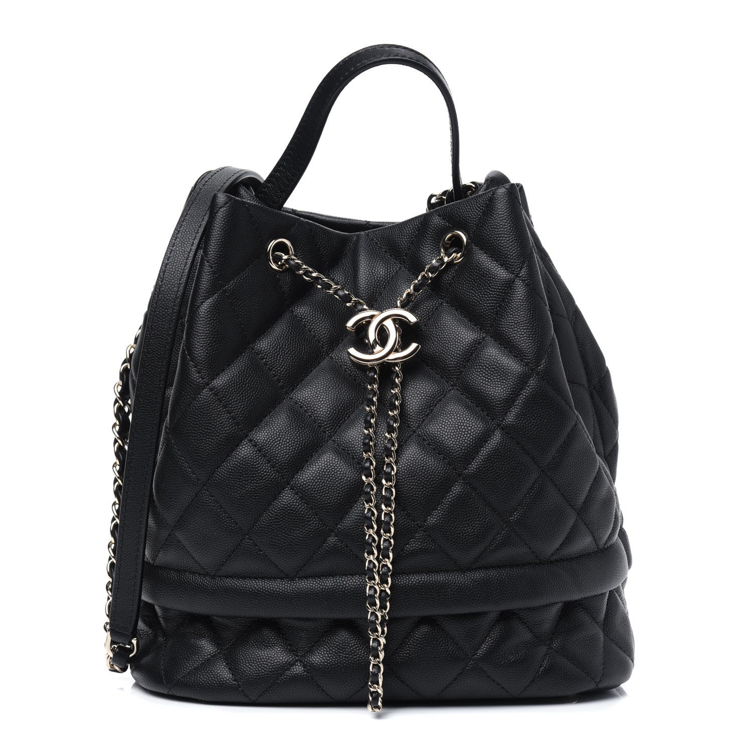 Chanel Caviar Quilted Large Rolled Up Bucket Drawstring Bag Black 1 of 12
