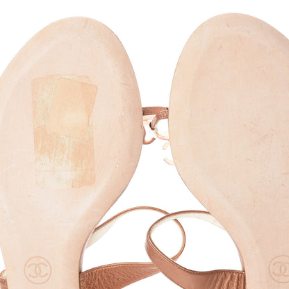 Chanel Metallic Calfskin CC Toe Ring Sandals 38 Bronze 9 of 19