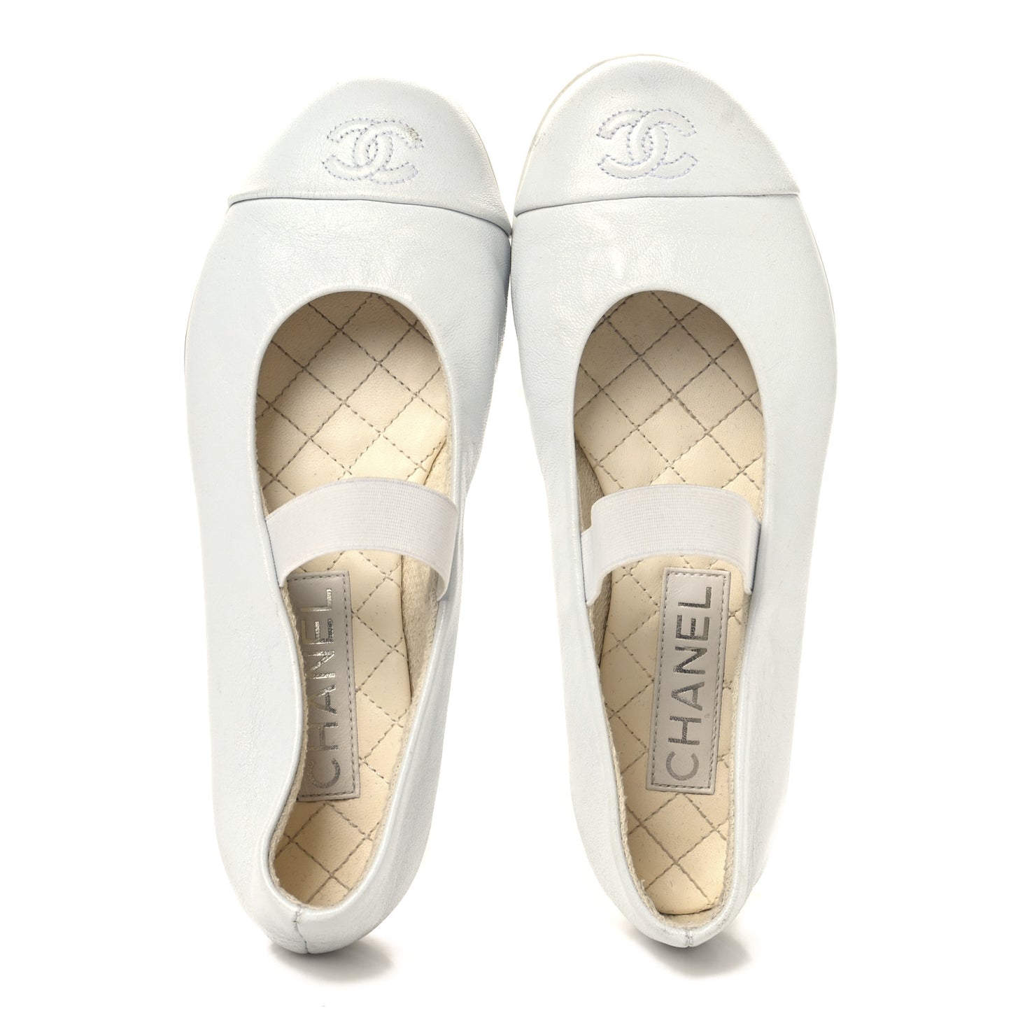 Lambskin Cap Toe CC Mary Jane Flats 37 White