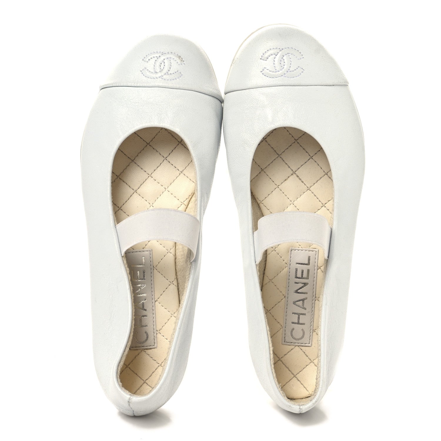 Chanel Lambskin Cap Toe CC Mary Jane Flats 37 White 2 of 10