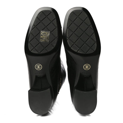Chanel Crumpled Calfskin Cap Toe Chain Boots 37.5 Black 6 of 8