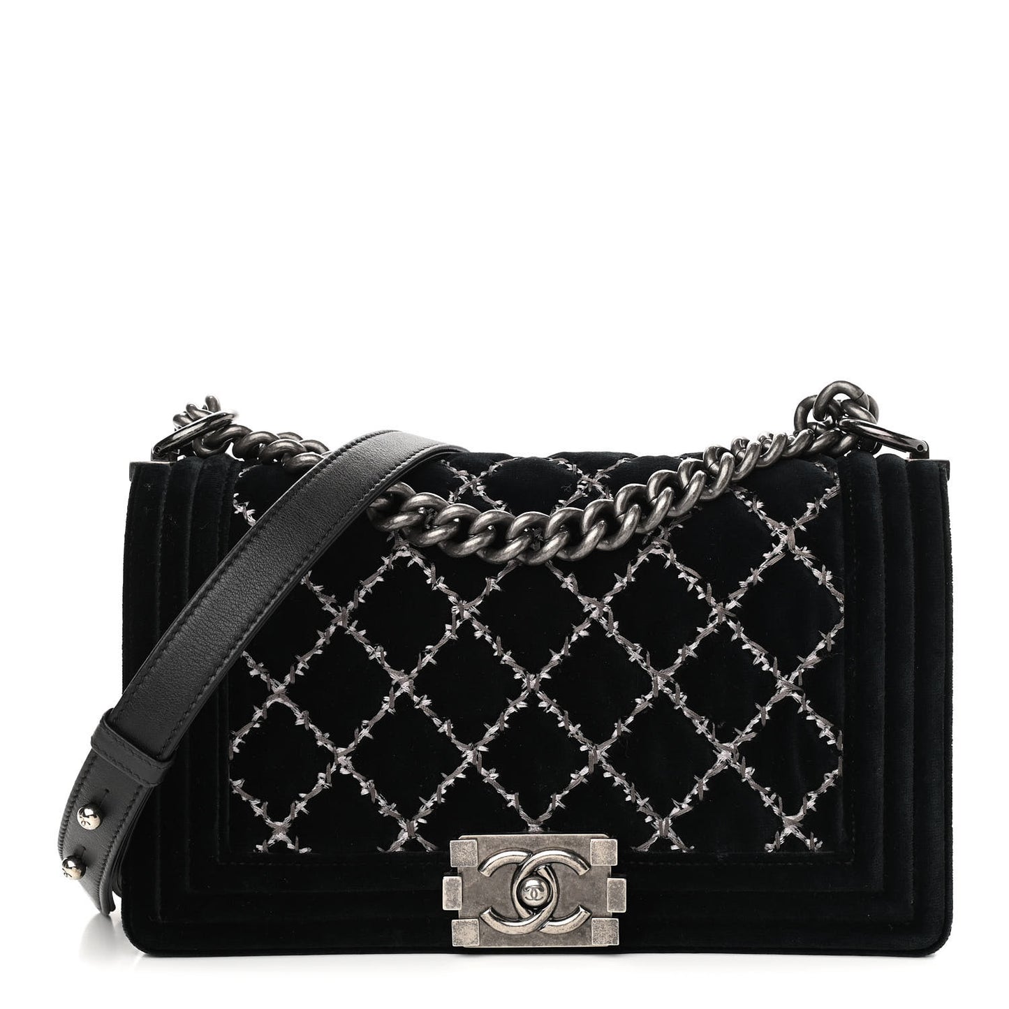 Velvet Quilted Medium Boy Flap Black