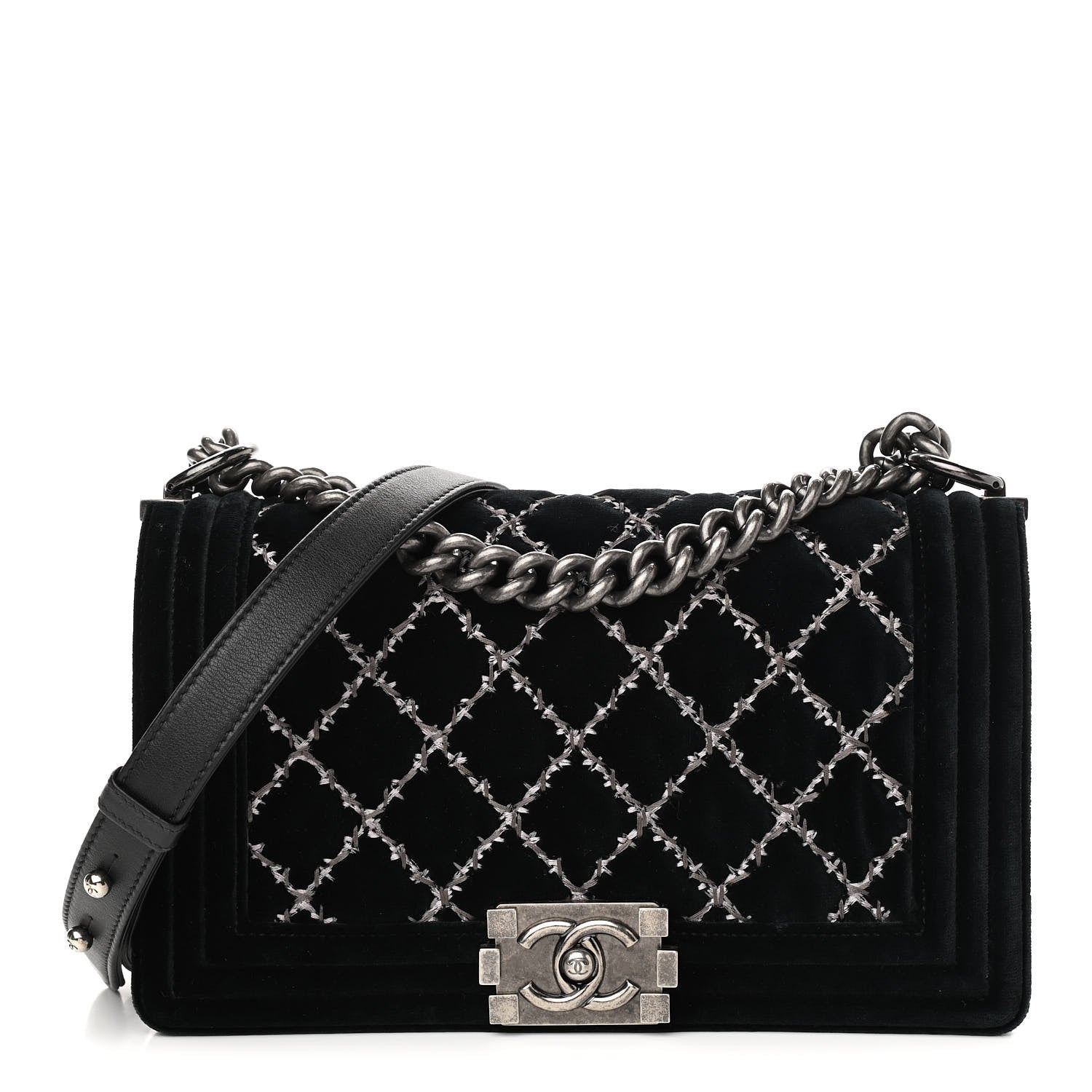 Chanel Velvet Quilted Medium Boy Flap Black 1 of 10