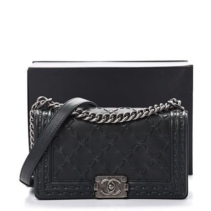 Chanel Caviar Stitched Medium Boy Flap Blue 11 of 11
