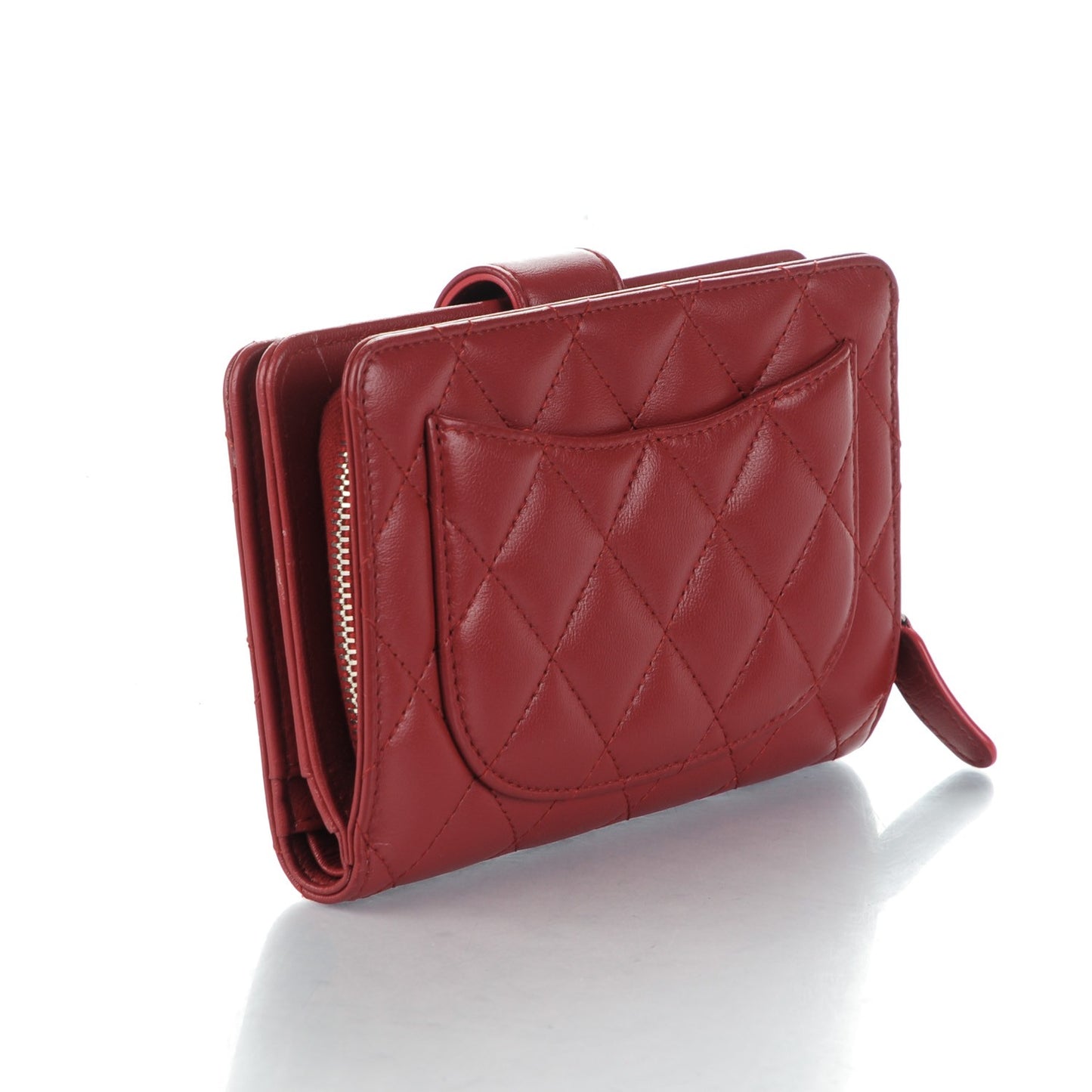 Lambskin Quilted Zipped Pocket Wallet Red