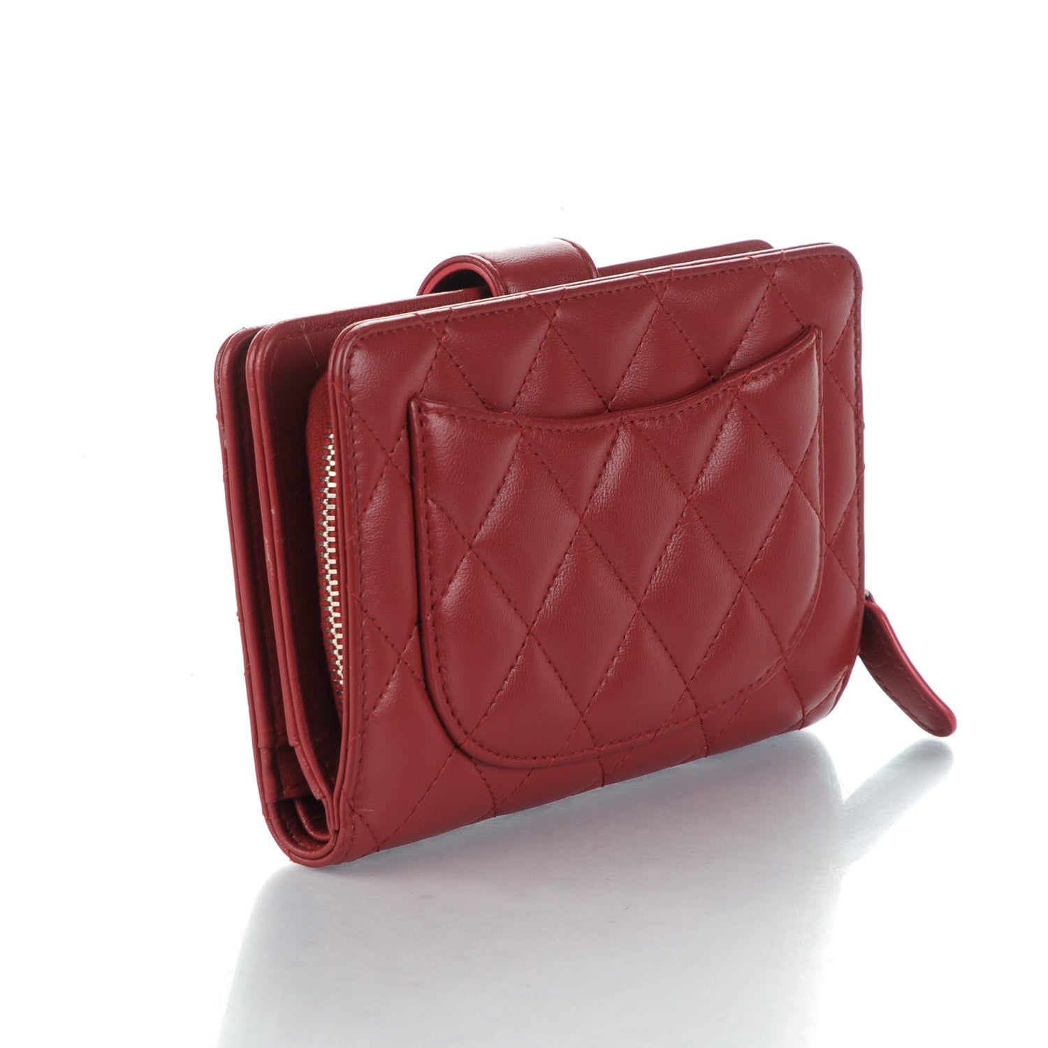Chanel Lambskin Quilted Zipped Pocket Wallet Red 3 of 8