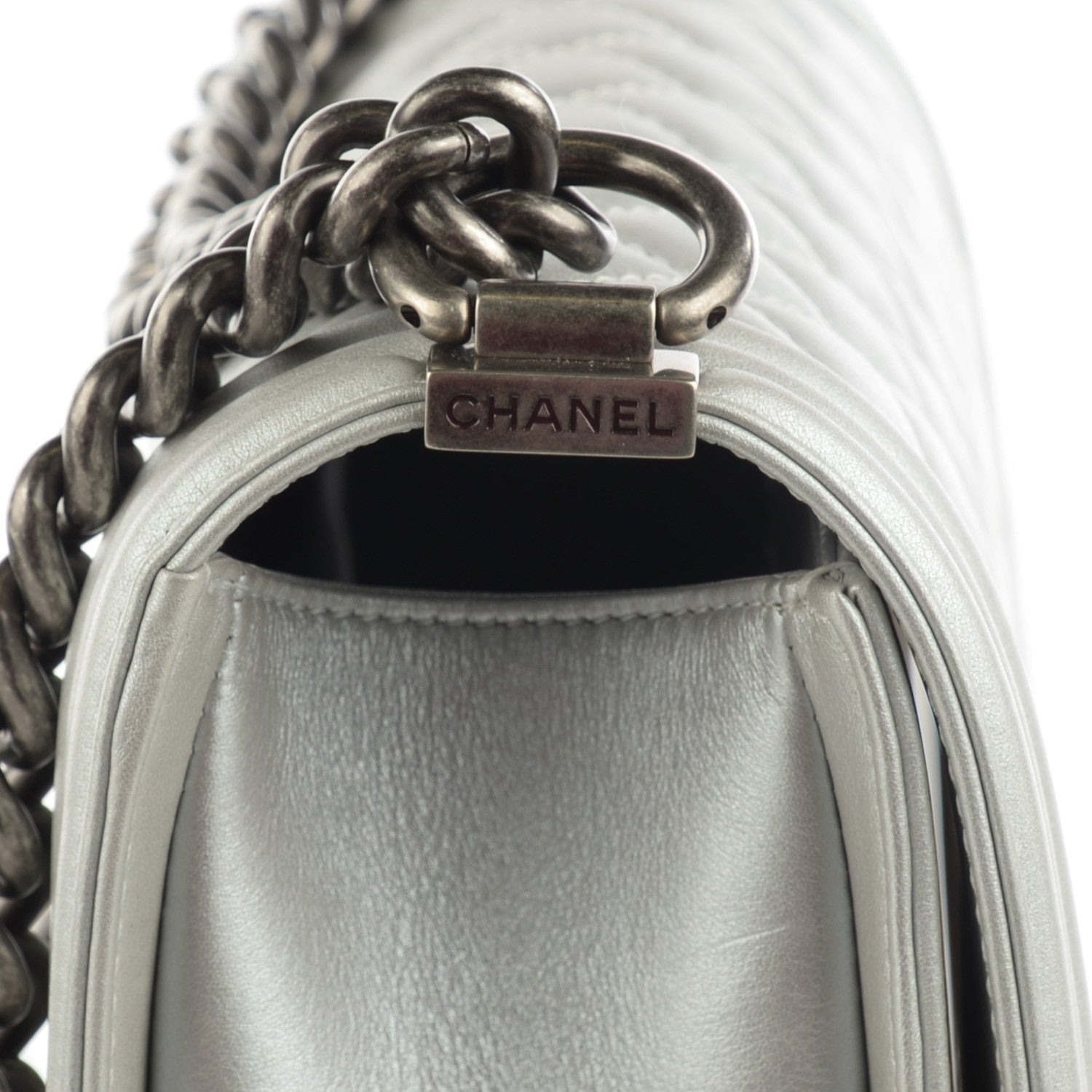 Chanel Metallic Calfskin Quilted Medium Boy Flap Silver 5 of 9