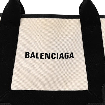 Balenciaga Cotton Canvas Calfskin Navy Cabas XS Natural Black 8 of 10