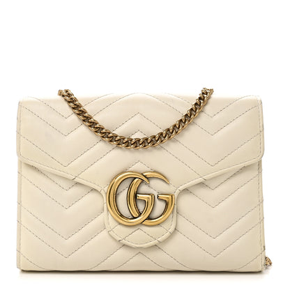 Gucci Calfskin Matelasse GG Marmont Chain Wallet Mystic White 1 of 11