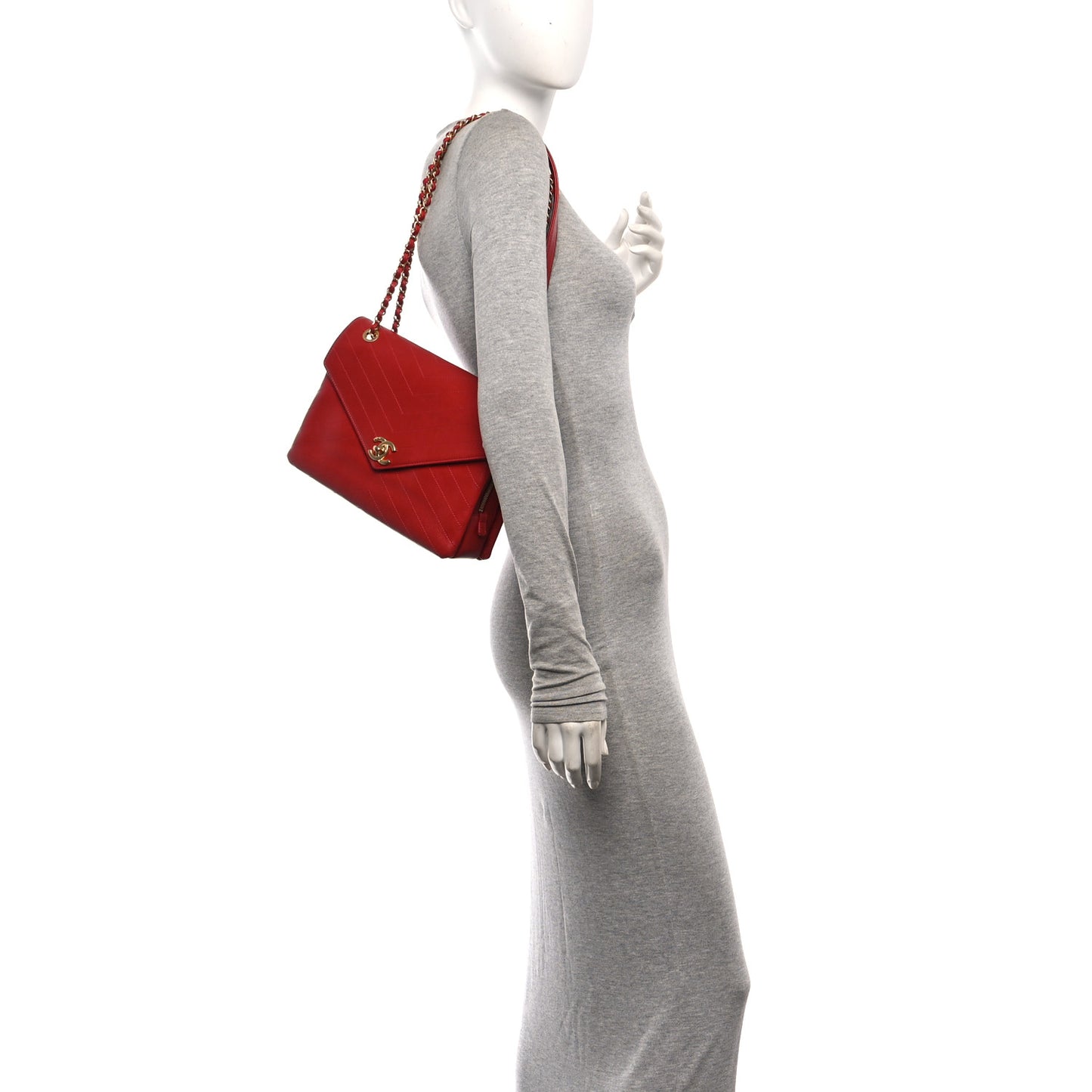 Lambskin Chevron Stitched Envelope Flap Bag Red