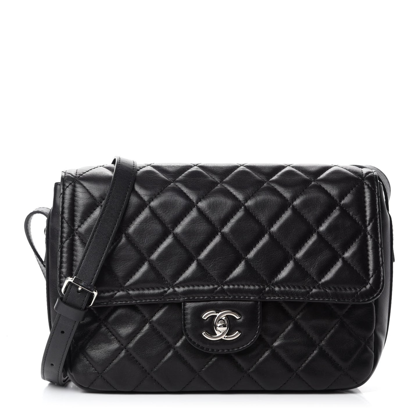 Lambskin Quilted Messenger Bag Black