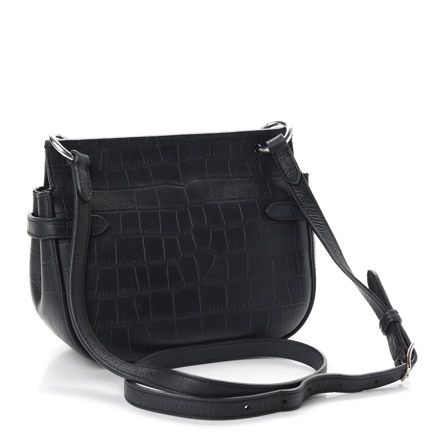 Calfskin Crocodile Embossed Small Amberley Satchel Black
