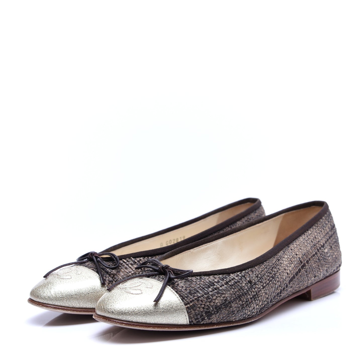 Tweed Metallic Lambskin CC Cap Toe Ballerina Flats 38 Gold