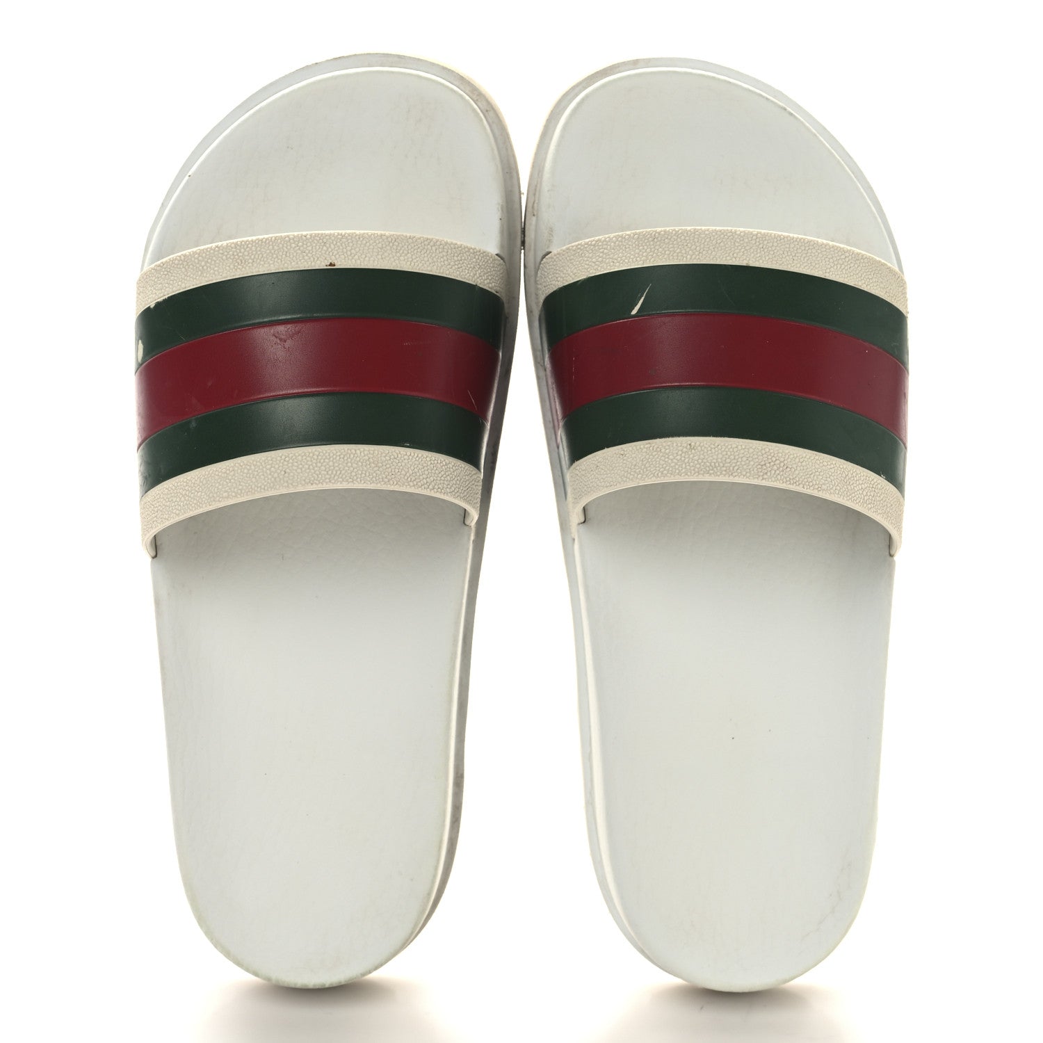 Gucci Rubber Web Mens Lug Sole Slide Sandals Great 5 White Green Red 2 of 10