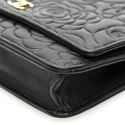 Chanel Lambskin Camellia Embossed Wallet On Chain WOC Black 10 of 11