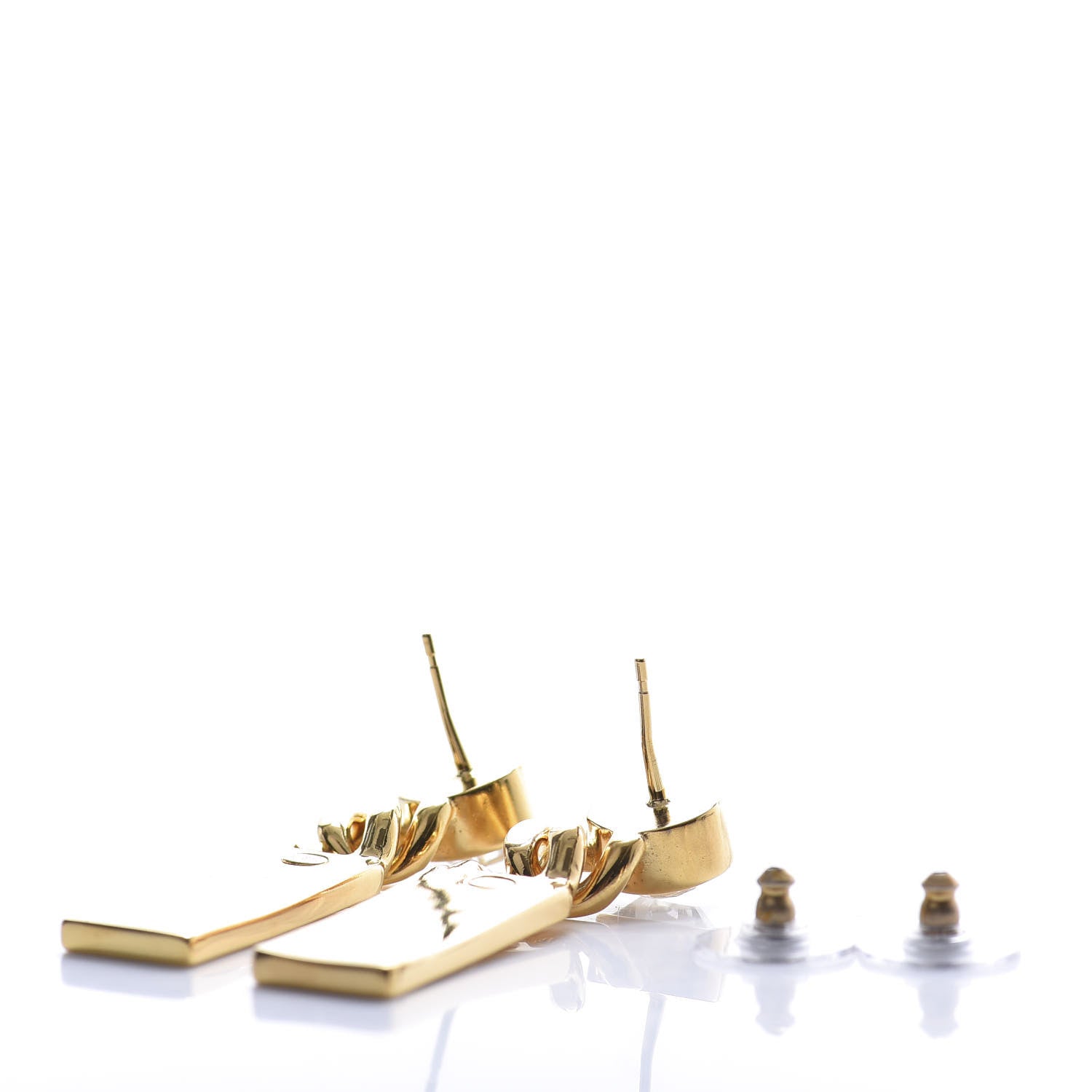 Chanel Crystal Tag Drop Earrings Gold 3 of 4