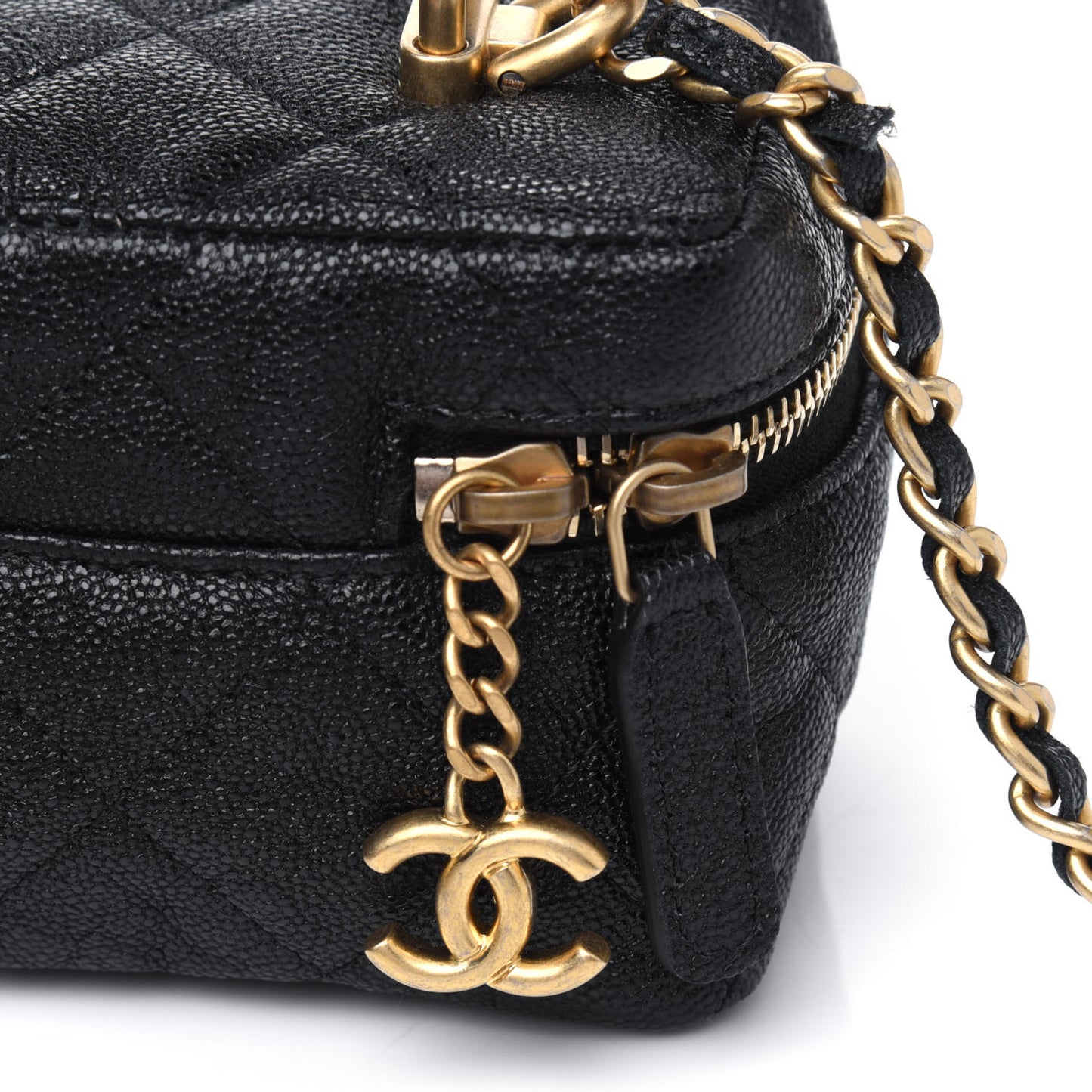 Caviar Quilted Mini Top Handle Vanity With Chain Black