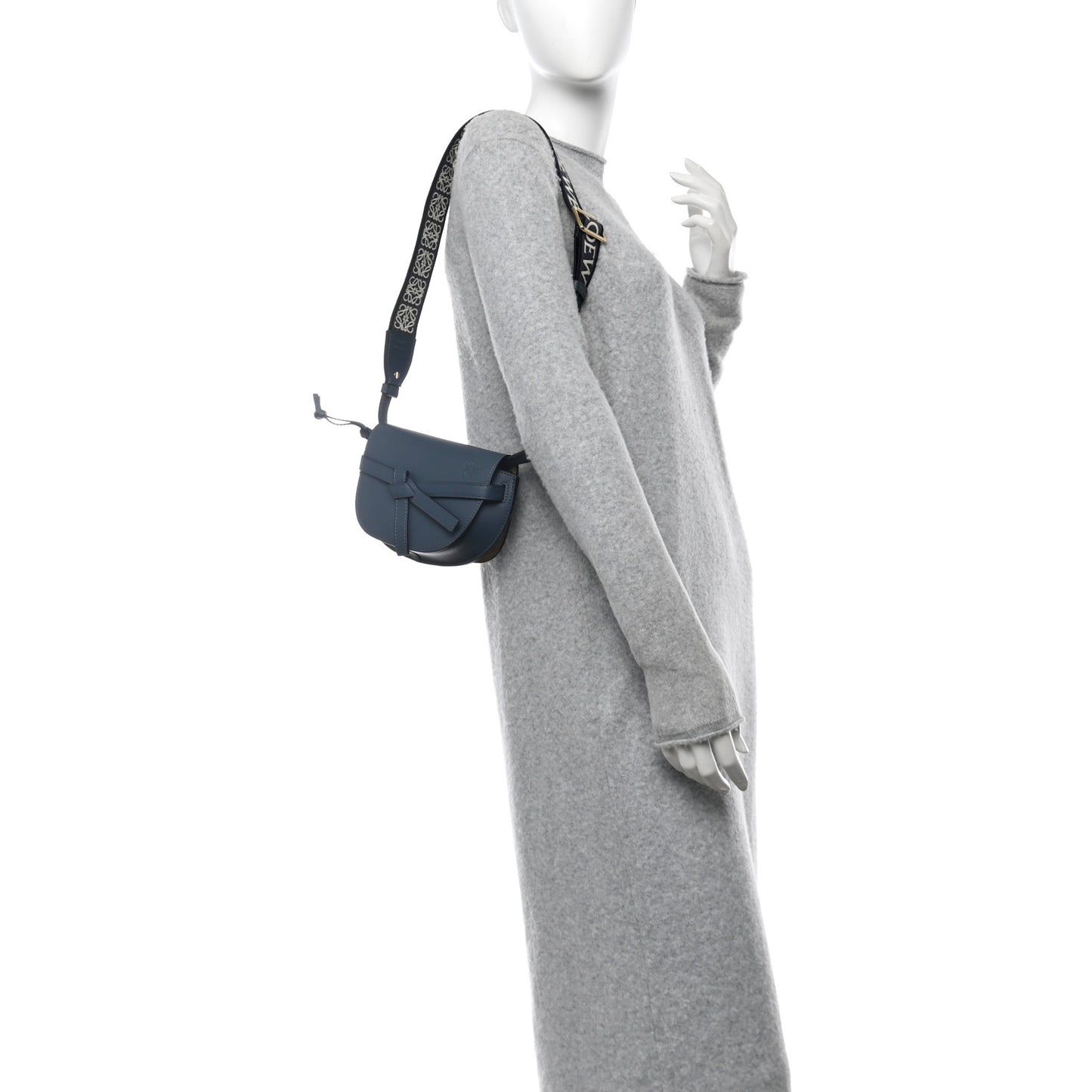 Calfskin Jacquard Mini Gate Crossbody Bag Onyx Blue