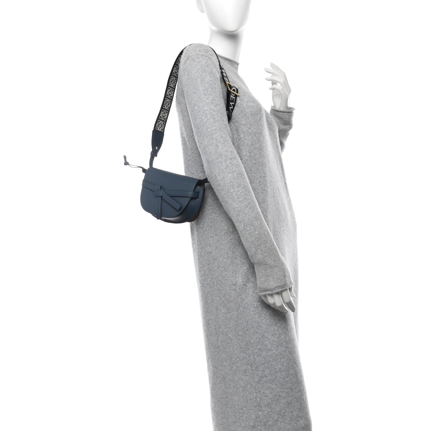 Loewe Calfskin Jacquard Mini Gate Crossbody Bag Onyx Blue 2 of 9