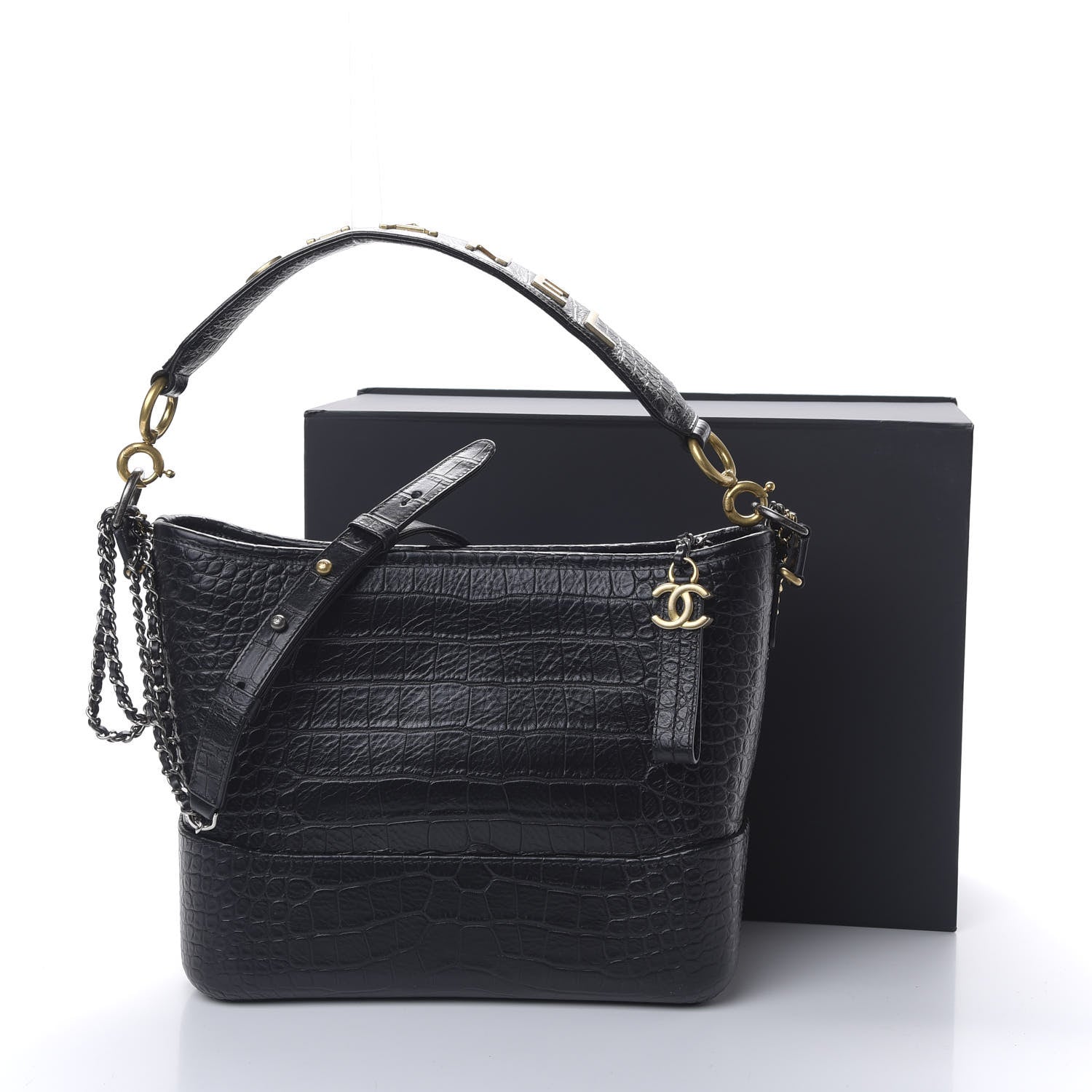 Chanel Crocodile Embossed Calfskin Medium Gabrielle Cocodile Hobo Black 9 of 9