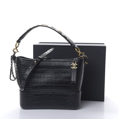 Chanel Crocodile Embossed Calfskin Medium Gabrielle Cocodile Hobo Black 9 of 9