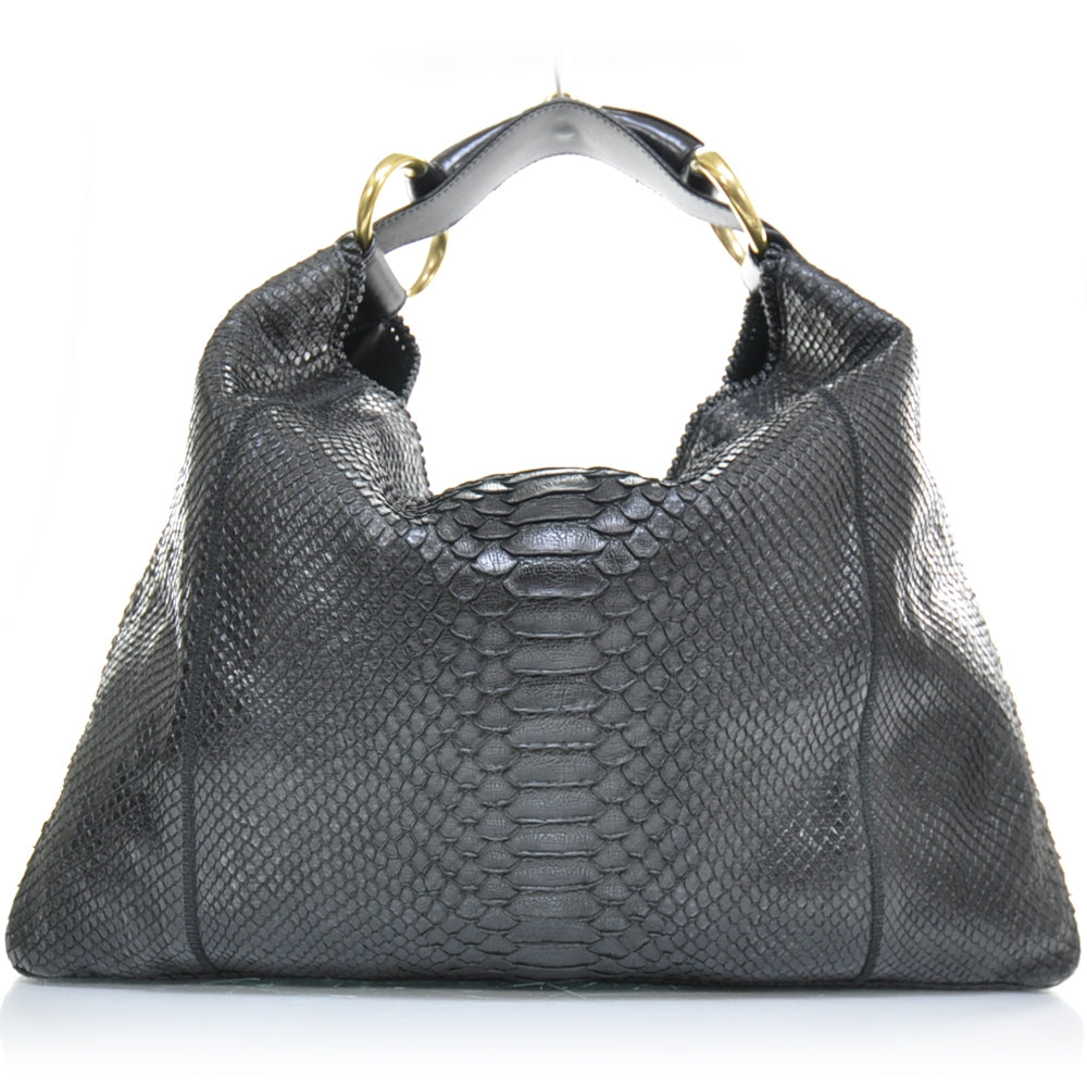 Gucci Python Large Horsebit Chain Hobo Black 1 of 10