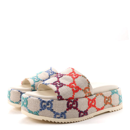 Gucci Linen Psychedelic Mini GG Monogram Angelina Platform 55mm Slide Sandals 37.5 Multicolor 4 of 10