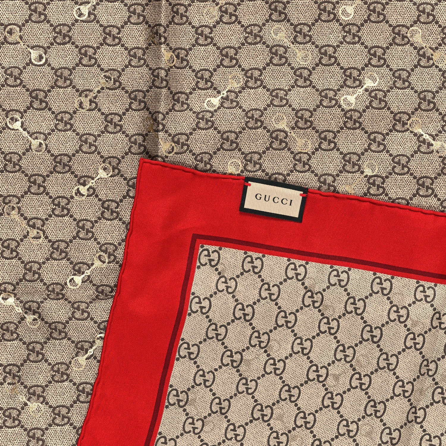Gucci Modal Silk GG Monogram Big Gold Horsebit Fringe Shawl Red Gold 2 of 3