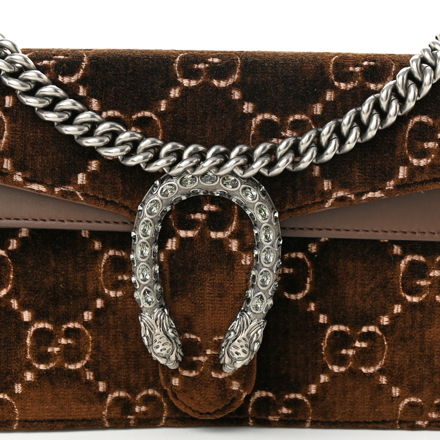 Velvet Moon Calfskin Crystal GG Monogram Small Dionysus Shoulder Bag Brown Vintage Cocoa Black Diamond